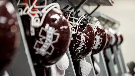 BATON ROUGE, LA - September 17, 2022 - Mississippi State Football Helmet before the game between the Mississippi State Bulldogs and the LSU Tigers at Tiger Stadium in Baton Rouge, LA. Photo By Kevin Snyder