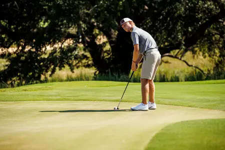 WEST POINT, MS - August 31, 2022 - Mississippi State's Garrett Endicott during a practice round at Mossy Oak Golf Club in West Point, MS. Photo By Kevin Snyder