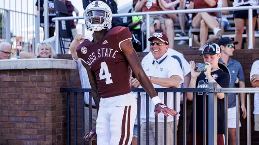 STARKVILLE, MS - September 24, 2022 - Mississippi State Wide Receiver Caleb Ducking (#4) during the game between the Bowling Green Falcons and the Mississippi State Bulldogs at Davis Wade Stadium at Scott Field in Starkville, MS. Photo By Kevin Snyder