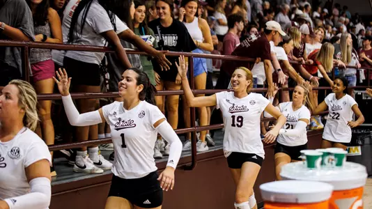 STARKVILLE, MS - August 20, 2022 - Mississippi State Setter Emily Oerther (#19) after the exhibition match between the Louisiana Raginâ?? Cajuns and the Mississippi State Bulldogs at the Newell-Grissom Building in Starkville, MS. Photo By Kevin Snyder