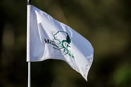 WEST POINT, MS - August 31, 2022 - Mossy Oak hole pin flag logo during a practice round at Mossy Oak Golf Club in West Point, MS. Photo By Kevin Snyder