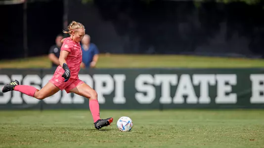 STARKVILLE, MS - September 04, 2022 - Mississippi State Goal Keeper Maddy Anderson (#1) during the match between the Louisiana Tech Bulldogs and the Mississippi State Bulldogs at the MSU Soccer Field in Starkville, MS. Photo By Ivy Ball