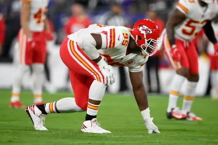 BALTIMORE, MD - September 19, 2021 - Kansas City Chiefs Defensive Lineman Chris Jones (#95) during the NFL football game between the Kansas City Chiefs and the Baltimore Ravens at M&T Bank Stadium in Baltimore, MD.
Photo by Associated Press/Nick Wass