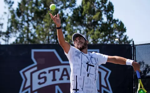 STARKVILLE, MS - October 10, 2022 - Mississippi State's Patrick Lazo during practice at the AJ Pitts Tennis Centre in Starkville, MS. Photo By Mike Mattina