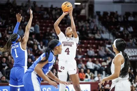 STARKVILLE, MS - January 22, 2023 - Mississippi State Forward/Center Jessika Carter (#4) during the game between the Kentucky Wildcats and the Mississippi State Bulldogs at Humphrey Coliseum in Starkville, MS. Photo By Kevin Snyder
