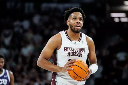 STARKVILLE, MS - January 28, 2023 - Mississippi State Forward Will McNair Jr (#13) during the game between the TCU Horned Frogs and the Mississippi State Bulldogs at Humphrey Coliseum in Starkville, MS. Photo By Mike Mattina