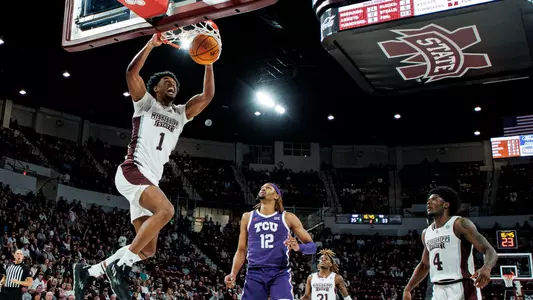 STARKVILLE, MS - January 28, 2023 - Mississippi State Forward Tolu Smith (#1) during the game between the TCU Horned Frogs and the Mississippi State Bulldogs at Humphrey Coliseum in Starkville, MS. Photo By Mike Mattina