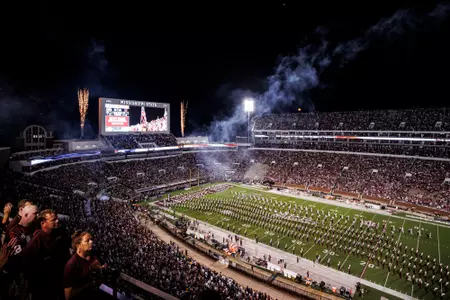 STARKVILLE, MS - September 30, 2023 - The Famous Maroon Band during the game between the Alabama Crimson Tide and the Mississippi State Bulldogs at Davis Wade Stadium at Scott Field in Starkville, MS. Photo By Mike Mattina