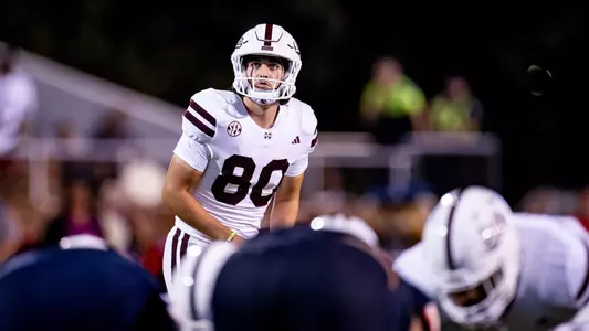 STARKVILLE, MS - September 09, 2023 - Mississippi State Kicker Kyle Ferrie (#80) during the game between the Arizona Wildcats and the Mississippi State Bulldogs at Davis Wade Stadium at Scott Field in Starkville, MS. Photo By Mike Mattina