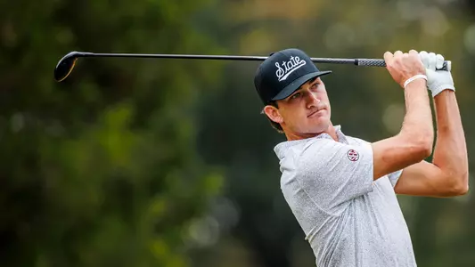 WEST POINT, MS - October 11, 2023 - Mississippi State's Drew Wilson during the qualifying round  at Mossy Oak Golf Club in West Point, MS. Photo By Jaden Powell