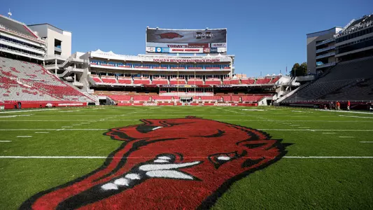 FAYETTEVILLE, AR - November 06, 2021 - Wide shot taken before the game between the Mississippi State Bulldogs and the Arkansas Razorbacks at Donald W. Reynolds Razorback Stadium in Fayetteville, AR.
Photo By Austin Perryman