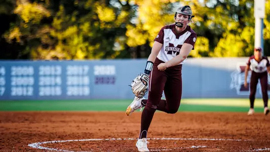 STARKVILLE, MS - October 20, 2023 - Mississippi State Pitcher/Infielder Delainey Everett (#48) during the Fall World Series at Nusz Park in Starkville, MS. Photo by Ivy Rose Ball