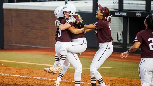 STARKVILLE, MS - October 20, 2023 - Mississippi State Outfielder Sierra Sacco (#29),Mississippi State Catcher/Outfielder Ella Wesolowski (#74), and Mississippi State Infielder Jadyn Burney (#5) during the Fall World Series at Nusz Park in Starkville, MS. Photo by Ivy Rose Ball