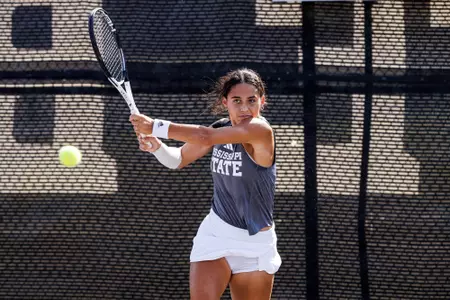 STARKVILLE, MS - October 28, 2023 - Mississippi State's Athina Pitta during the John Cade Tennis Invitational at the AJ Pitts Tennis Centre in Starkville, MS. Photo By Ivy Rose Ball