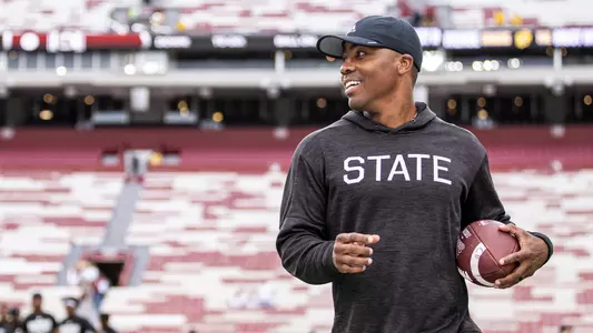 COLUMBIA, SC - September 23, 2023 - Mississippi State Cornerbacks Coach Darcel McBath during the game between the South Carolina Gamecocks and the Mississippi State Bulldogs at Williams-Brice Stadium in Columbia, SC. Photo By Mike Mattina
