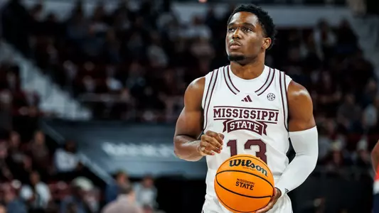 STARKVILLE, MS - November 11, 2023 - Mississippi State Guard Josh Hubbard (#13) during the game between the UT Martin Skyhawks and the Mississippi State Bulldogs at Humphrey Coliseum in Starkville, MS. Photo By Ivy Rose Ball