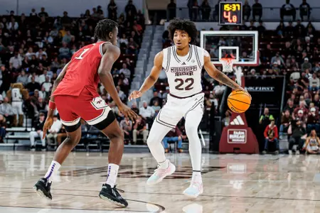 STARKVILLE, MS - November 24, 2023 - Mississippi State Forward Jaquan Scott (#22) during the game between the Nicholls Colonels and the Mississippi State Bulldogs at Humphrey Coliseum in Starkville, MS. Photo By Mike Mattina