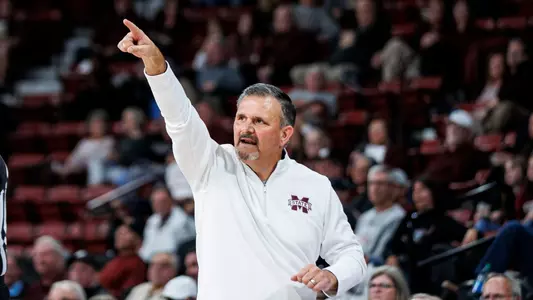 STARKVILLE, MS - November 28, 2022 - Mississippi State Head Coach Chris Jans during the game between the Omaha Mustangs and the Mississippi State Bulldogs at Humphrey Coliseum in Starkville, MS. Photo By Mike Mattina