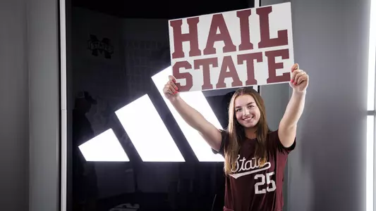 STARKVILLE, MS - October 07, 2023 - Softball Recruit during a photoshoot in Templeton Athletic Academic Center at Mississippi State University in Starkville, MS. Photo By Will Porada
