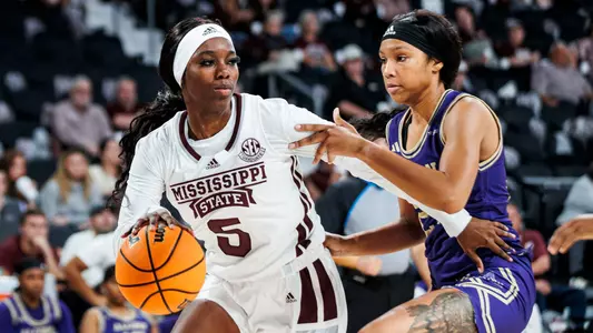 STARKVILLE, MS - November 06, 2023 - Mississippi State Forward Erynn Barnum (#5) during the game between the Alcorn State Braves and the Mississippi State Bulldogs at Humphrey Coliseum in Starkville, MS. Photo By Jaden Powell