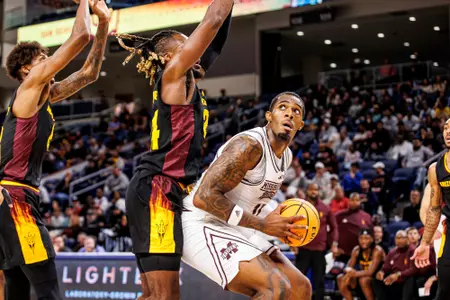 CHICAGO, IL - November 08, 2023 - Mississippi State Forward Jimmy Bell Jr. (#15) during the Barstool Sports Invitational game between the Arizona State Sundevils and the Mississippi State Bulldogs at Wintrust Arena in Chicago, IL. Photo By Mike Mattina