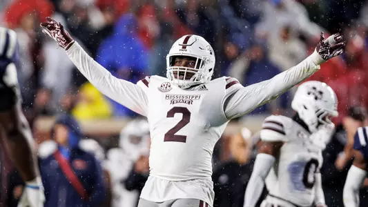 OXFORD, MS - November 24, 2022 - Mississippi State Linebacker Tyrus Wheat (#2) during the Battle for the Golden Egg between the Mississippi State Bulldogs and the Ole Miss Rebels at Vaught Hemingway Stadium in Oxford, MS. Photo By Mike Mattina