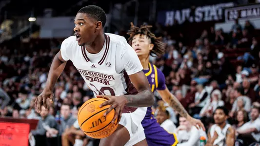 STARKVILLE, MS - February 08, 2023 - Mississippi State Guard Shawn Jones Jr (#30) during the game between the LSU Tigers and the Mississippi State Bulldogs at Humphrey Coliseum in Starkville, MS. Photo By Mike Mattina