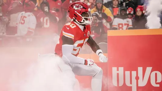 Jan 29, 2023; Kansas City, Missouri, USA; Kansas City Chiefs linebacker Willie Gay (50) is introduced against the Cincinnati Bengals prior to the AFC Championship game at GEHA Field at Arrowhead Stadium. Mandatory Credit: Denny Medley-USA TODAY Sports