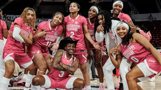 STARKVILLE, MS - February 12, 2023 - The Mississippi State Bulldogs during the game between the Texas A&M Aggies and the Mississippi State Bulldogs at Humphrey Coliseum in Starkville, MS. Photo By Laura Parsley