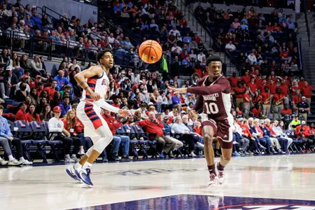 OXFORD, MS - February 18, 2023 - Mississippi State Guard Dashawn "Rams" Davis (#10) during the game between the Ole Miss Rebels and the Mississippi State Bulldogs at Pavilion at Ole Miss in Oxford, MS. Photo By Mike Mattina