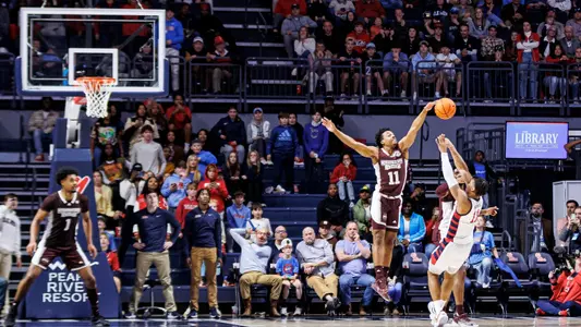 OXFORD, MS - February 18, 2023 - Mississippi State Guard Eric Reed Jr (#11) during the game between the Ole Miss Rebels and the Mississippi State Bulldogs at Pavilion at Ole Miss in Oxford, MS. Photo By Mike Mattina
