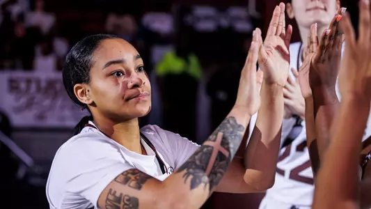 STARKVILLE, MS - February 19, 2023 - Mississippi State Guard JerKaila Jordan (#2) before the game between the Alabama Crimson Tide and the Mississippi State Bulldogs at Humphrey Coliseum in Starkville, MS. Photo By Kevin Snyder