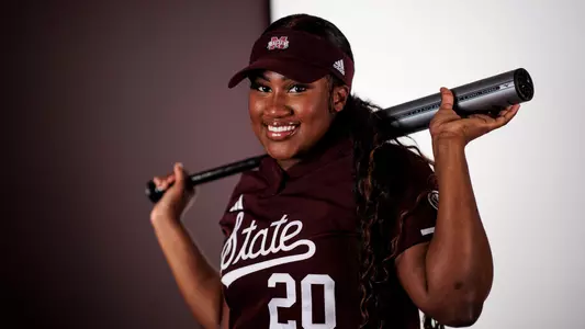 STARKVILLE, MS - January 11, 2023 - Mississippi State Infielder Aquana Brownlee (#20) during 2023 Softball Production Day in the Golding Family Media Center at Davis Wade Stadium at Scott Field in Starkville, MS. Photo By Mike Mattina