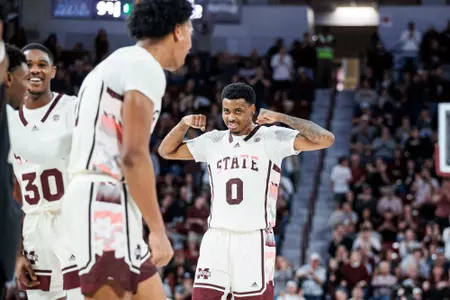 STARKVILLE, MS - February 25, 2023 - Mississippi State Forward DJ Jeffries (#0) during the game between the Texas A&M Aggies and the Mississippi State Bulldogs at Humphrey Coliseum in Starkville, MS. Photo By Mike Mattina