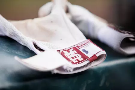 STARKVILLE, MS - February 26, 2023 - Mississippi State Baseball Glove during the game between the Arizona State Sun Devils and the Mississippi State Bulldogs at Dudy Noble Field at Polk-Dement Stadium in Starkville, MS. Photo By Laura Parsley