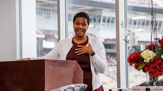 STARKVILLE, MS - December 08, 2022 - Mississippi State Deputy Athletic Director of Senior Women Administration & Chief Diversity Officer Ann Carr during the Graduate Brunch at the Leo Seal M-Club Building at Davis Wade Stadium at Scott Field at Mississippi State University in Starkville, MS. Photo By Kevin Snyder