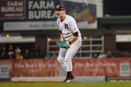 PEARL, MS - February 28, 2023 - Mississippi State Pitcher Nate Dohm (#25) during the game between the Southern Miss Golden Eagles and the Mississippi State Bulldogs at Trustmark Park in Pearl, MS. Photo By Jaden Powell