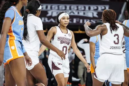 STARKVILLE, MS - February 06, 2023 - Mississippi State Guard Anastasia Hayes (#0) during the game between the Tennessee Lady Volunteers and the Mississippi State Bulldogs at Humphrey Coliseum in Starkville, MS. Photo By Kevin Snyder