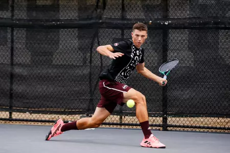 STARKVILLE, MS - February 25, 2023 - Mississippi State's Benito Sanchez Martinez during the match between the University of Alabama Birmingham Blazers and the Mississippi State Bulldogs at the AJ Pitts Tennis Centre in Starkville, MS. Photo By Laura Parsley