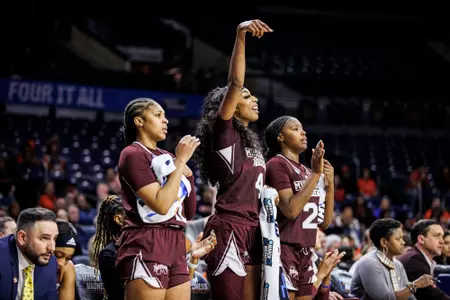 Women's Basketball Bench celebrates vs Illinois in NCAA Tournament