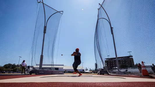 STARKVILLE, MS - March 23, 2023 - Mississippi State Thrower Rickea Atkins during the Bulldog Relays at the Mike Sanders Track Complex in Starkville, MS. Photo By Kevin Snyder