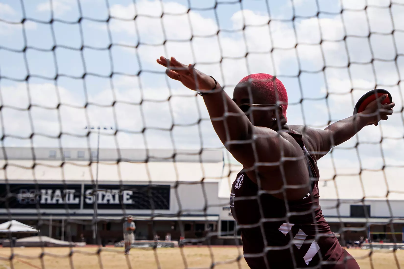 STARKVILLE, MS - March 24, 2023 - Mississippi State Thrower Rickea Atkins during the Bulldog Relays at the Mike Sanders Track Complex in Starkville, MS. Photo By Mike Mattina