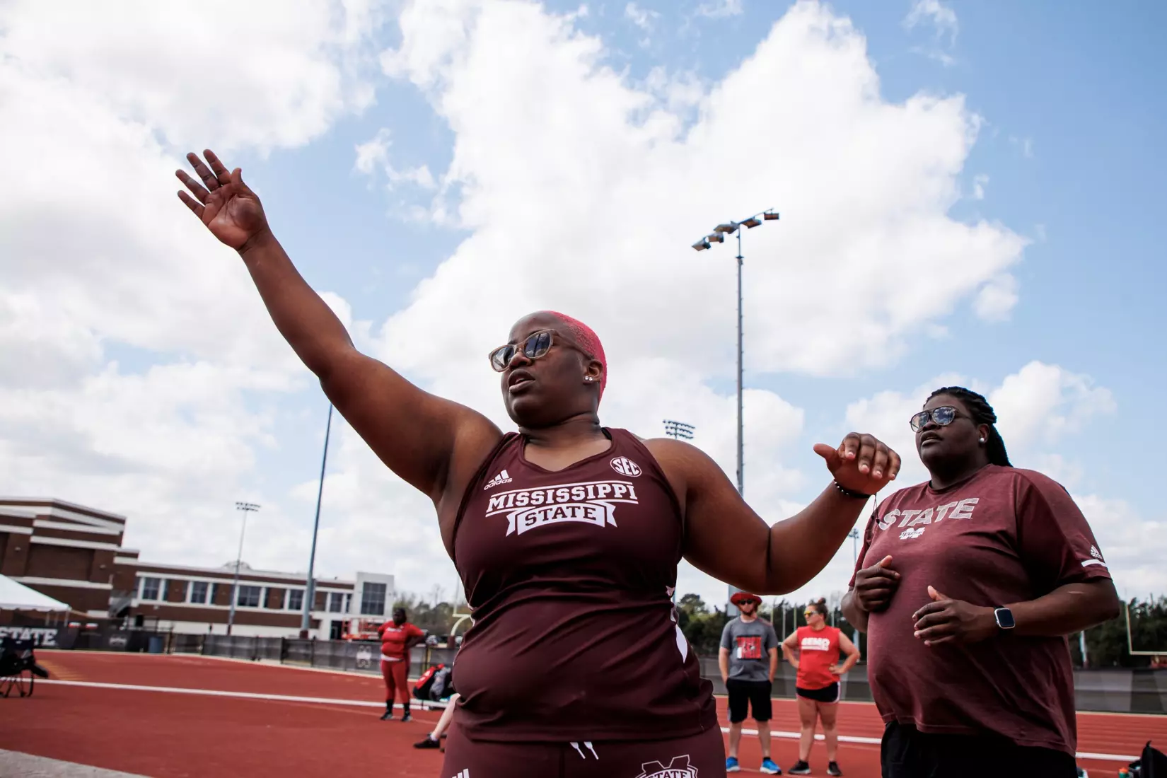 STARKVILLE, MS - March 24, 2023 - Mississippi State Thrower Rickea Atkins during the Bulldog Relays at the Mike Sanders Track Complex in Starkville, MS. Photo By Mike Mattina