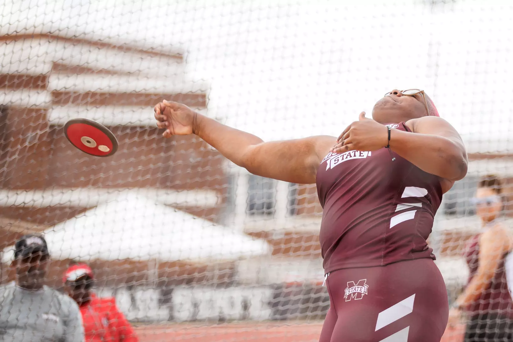 STARKVILLE, MS - March 24, 2023 - Mississippi State Thrower Rickea Atkins during the Bulldog Relays at the Mike Sanders Track Complex in Starkville, MS. Photo By Mike Mattina