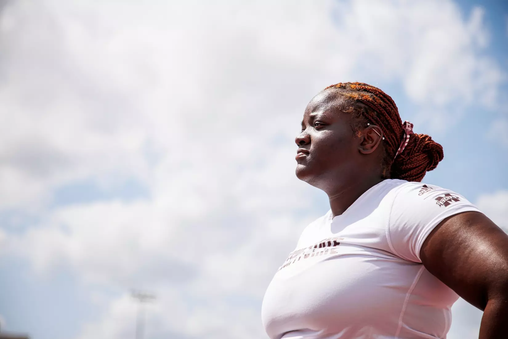 STARKVILLE, MS - March 24, 2023 - Mississippi State Thrower Tafada Wright during the Bulldog Relays at the Mike Sanders Track Complex in Starkville, MS. Photo By Mike Mattina