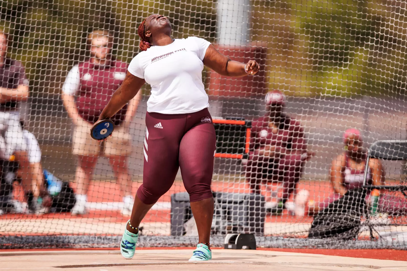 STARKVILLE, MS - March 24, 2023 - Mississippi State Thrower Tafada Wright during the Bulldog Relays at the Mike Sanders Track Complex in Starkville, MS. Photo By Mike Mattina