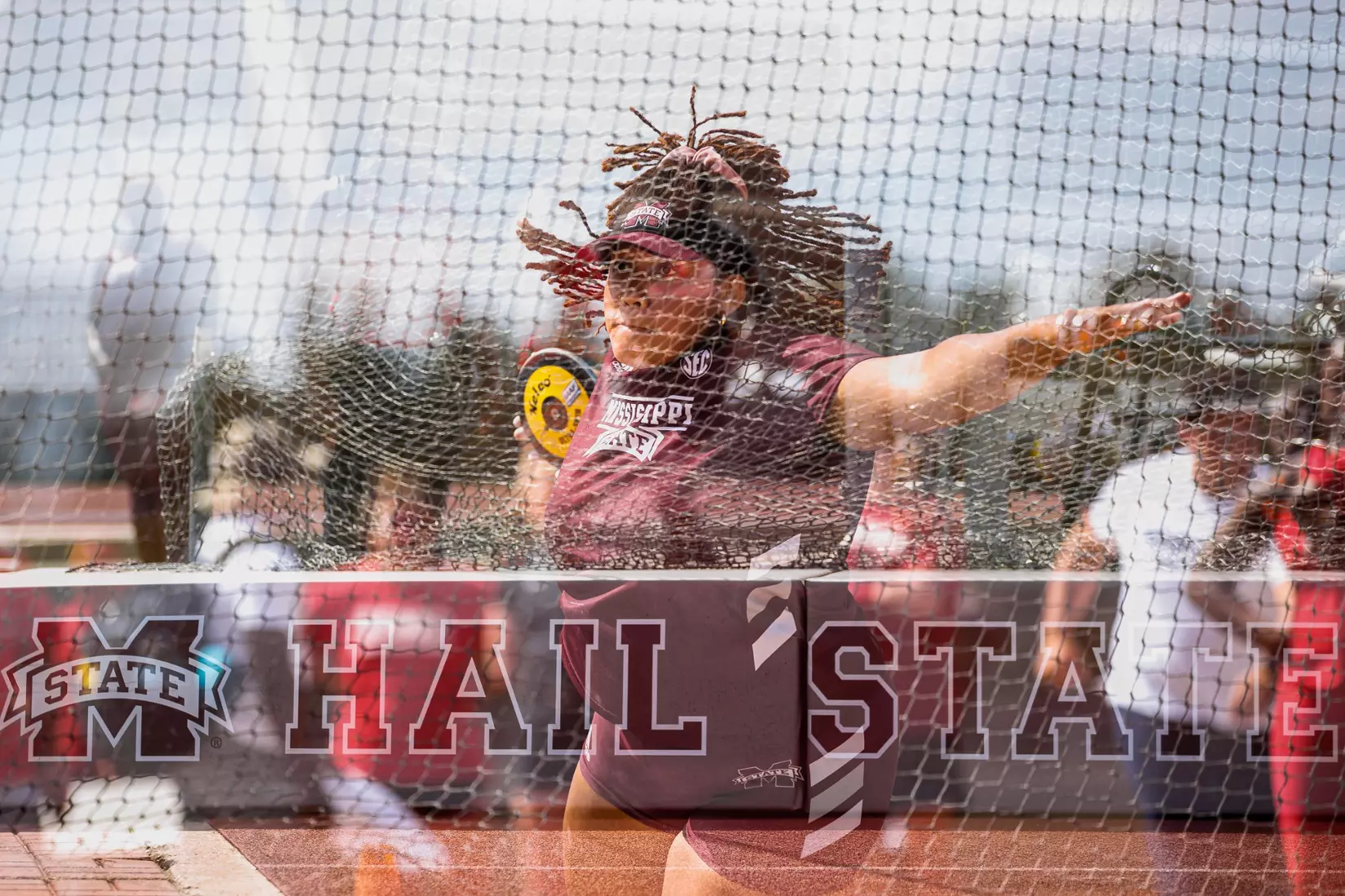 STARKVILLE, MS - March 24, 2023 - Mississippi State Thrower Jhordyn Stallworth during the Bulldog Relays at the Mike Sanders Track Complex in Starkville, MS. Photo By Mike Mattina