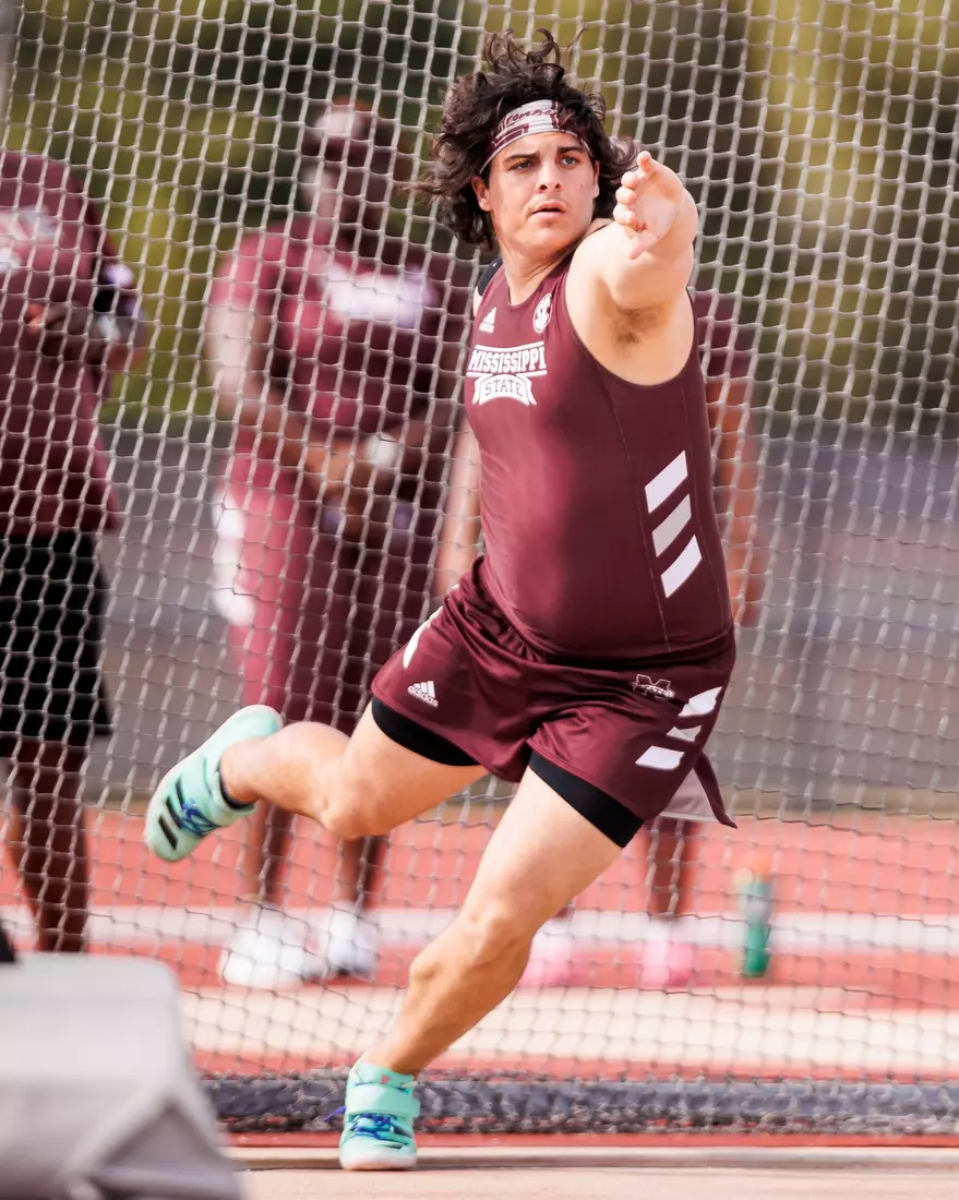 STARKVILLE, MS - March 24, 2023 - Mississippi State Thrower Daniel Pepper during the Bulldog Relays at the Mike Sanders Track Complex in Starkville, MS. Photo By Mike Mattina