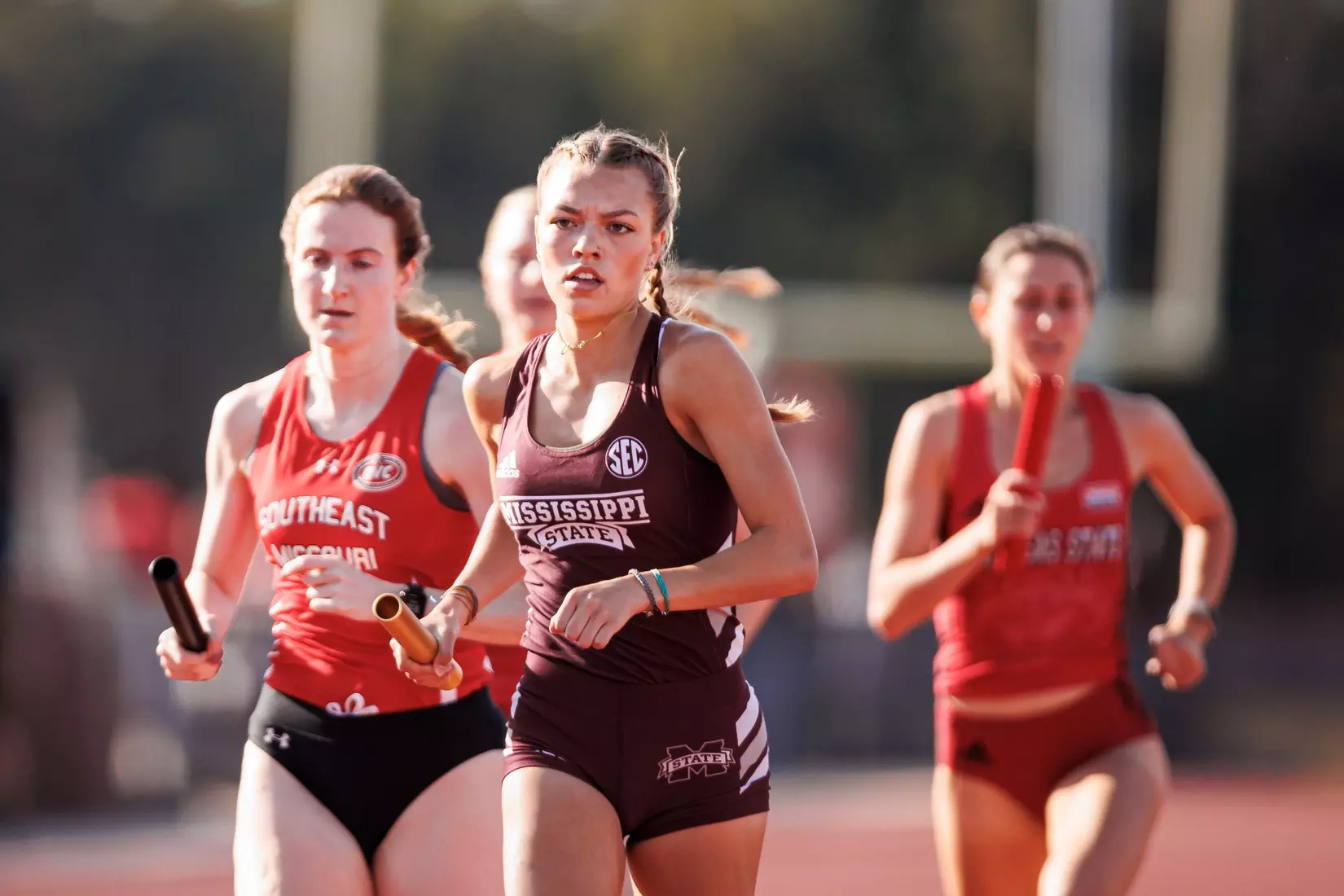 STARKVILLE, MS - March 24, 2023 - Mississippi State Distance Runner Hayley Ogle during the Bulldog Relays at the Mike Sanders Track Complex in Starkville, MS. Photo By Mike Mattina