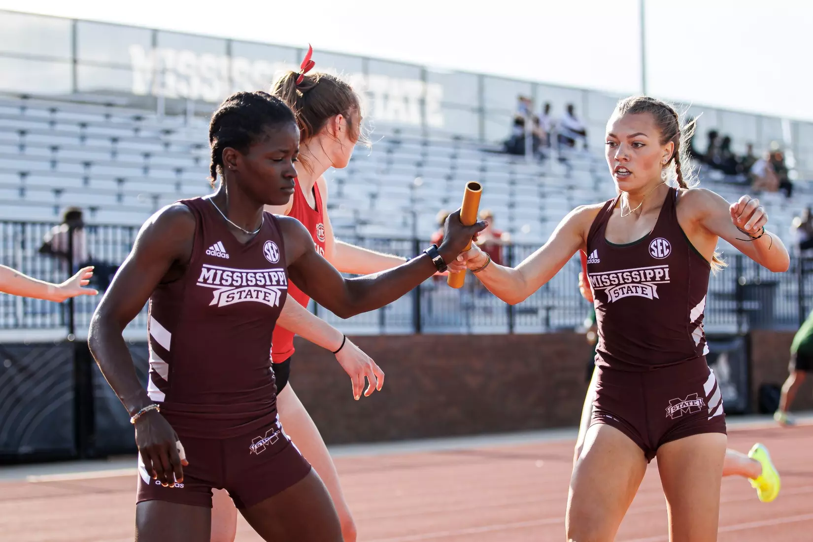 STARKVILLE, MS - March 24, 2023 - Mississippi State Distance Runner Hayley Ogle and Mississippi State Distance Runner Jimoh Ramant during the Bulldog Relays at the Mike Sanders Track Complex in Starkville, MS. Photo By Mike Mattina